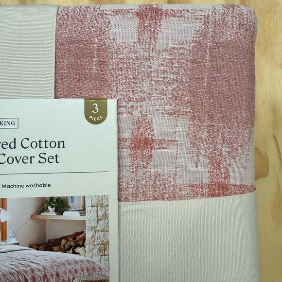 Threshold King Yarn Dye Ikat Duvet Cover and Sham Set Ivory/Mauve Cotton Slub - Picture 9 of 11